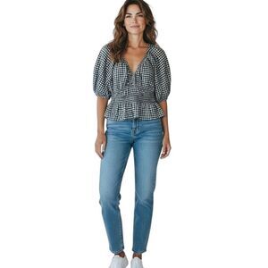 Old Navy Women's Black Gingham V-Neck Peplum Blouse Size M